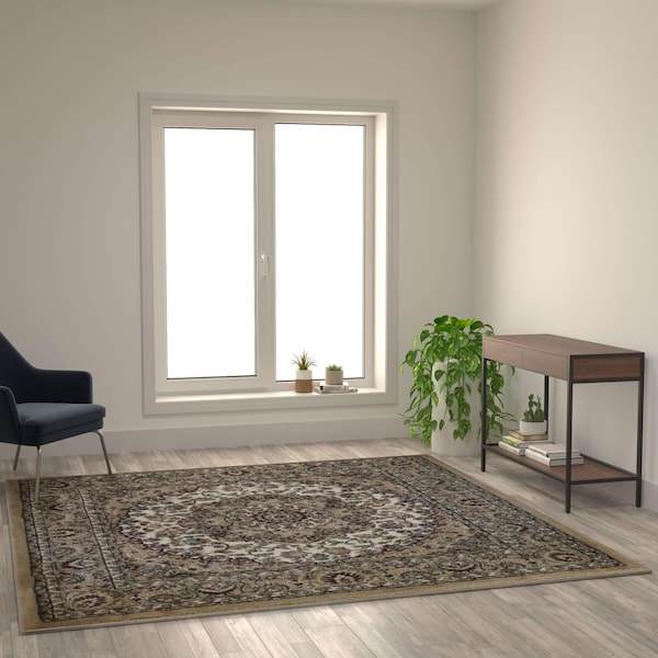 Flash Furniture Ivory 7x7 Square Traditional Persian Style Rug NR-RGB401-77-IV-GG - main